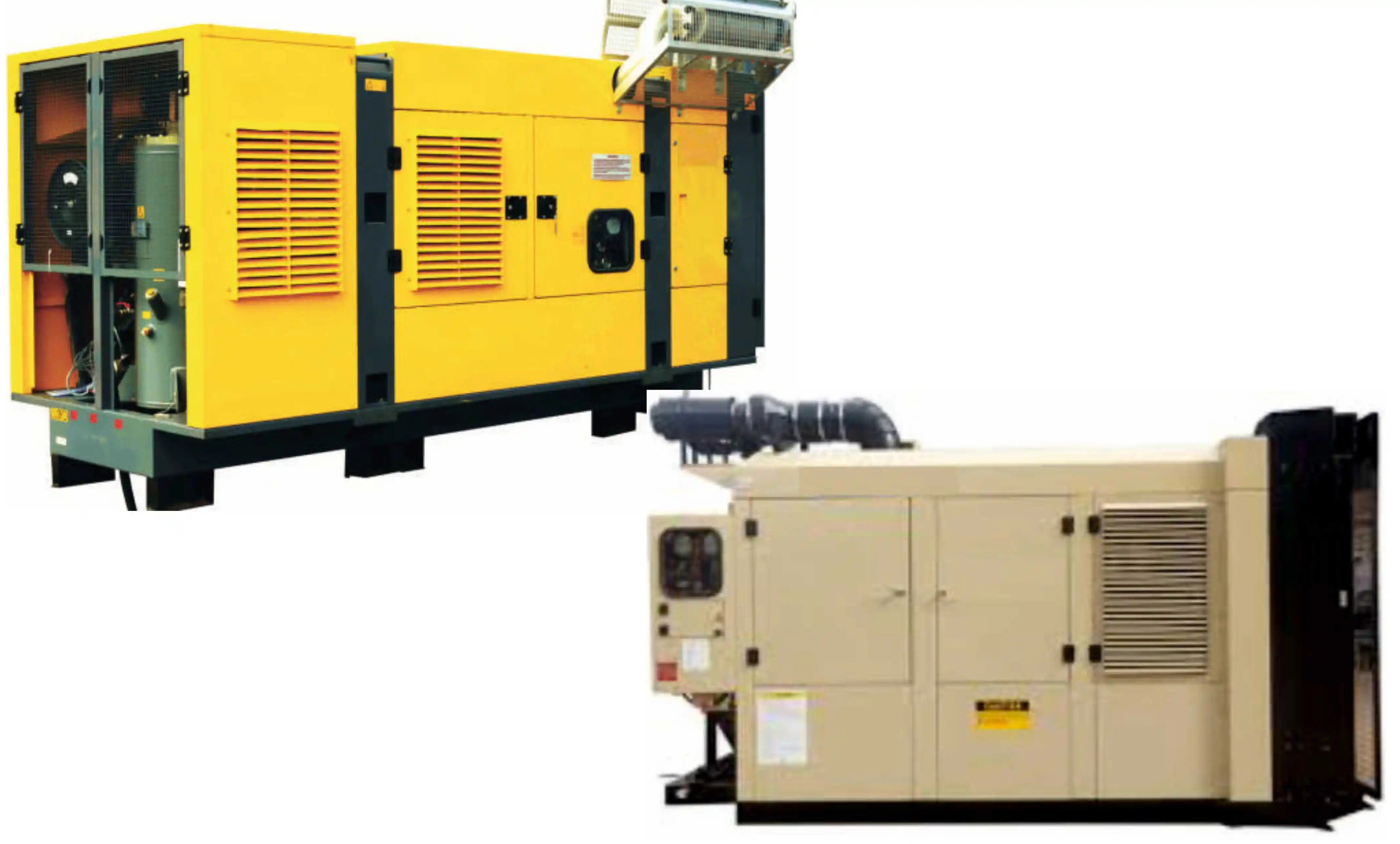 Industrial air compressors housed in soundproof enclosures for heavy-duty manufacturing and plant operations