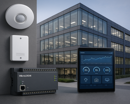 IoT security sensors and MicroLOGIX controller with building dashboard