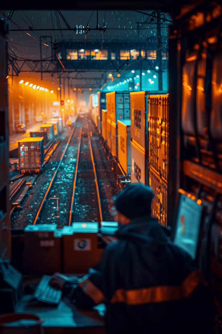IoT logistics automation monitoring smart freight operations in a rail yard.